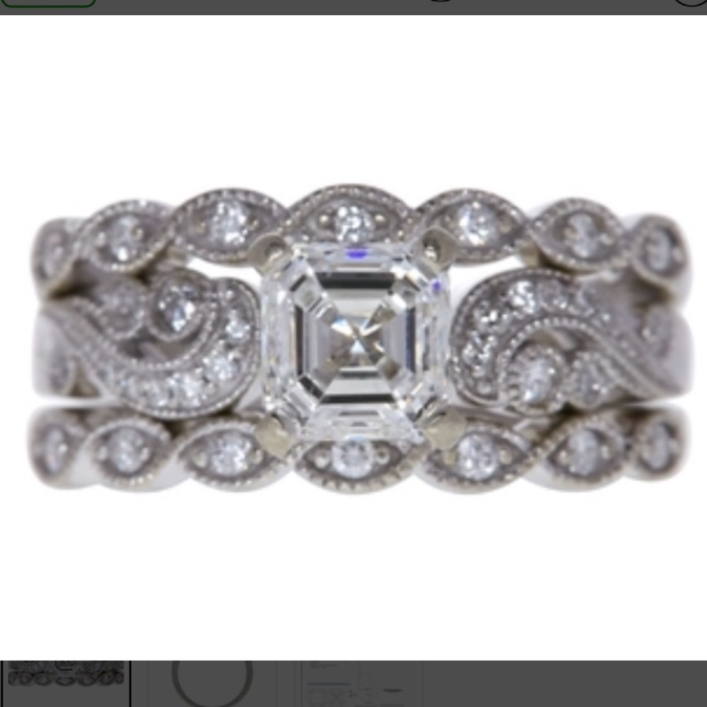 1.10 Asscher Cut Diamond Art Deco style ring set